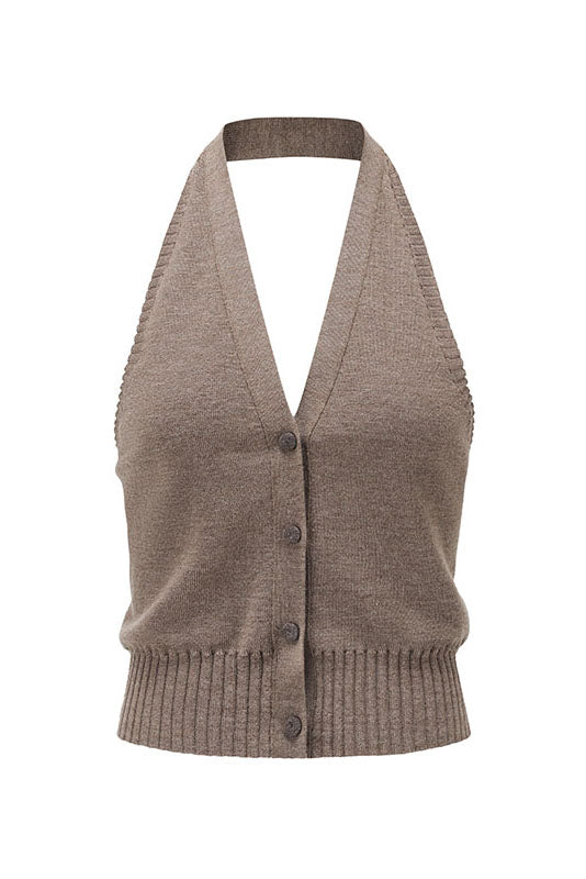 SWAYING 25 Early Autumn Halter Cashmere Vest SW-SW25PF1T16C2-KQ Khaki